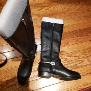POUR LA VICTOIRE Tall zip Boots Black Leather Silver nwob size 8.5